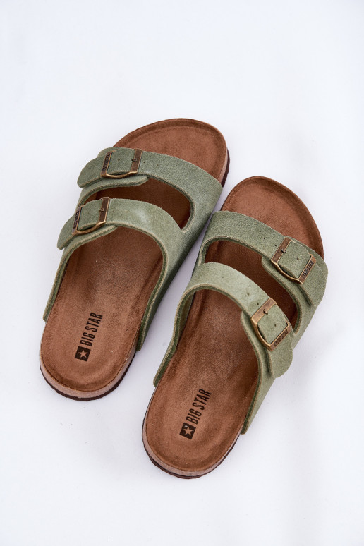 INildleder-Hausschuhe für Damen mit Schnallen Big Star RR274A393 grüne Farbe INildleder-Hausschuhe für Damen mit Schnallen Big Star RR274A393 grüne Farbe