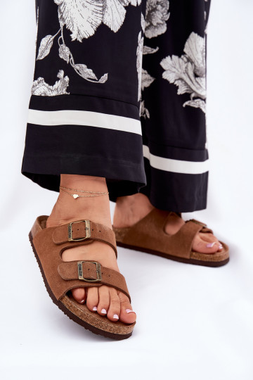 INildleder-Hausschuhe für Damen mit Schnallen Big Star RR274A394 braune Farbe