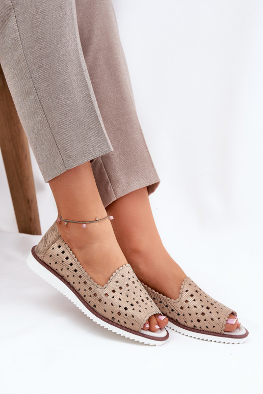 Haut Durchbrochene Ballerinas Z Odkrytymi Palcami S.Barski LR51-922 goldene Farbe Haut Durchbrochene Ballerinas Z Odkrytymi Palcami S.Barski LR51-922 goldene Farbe