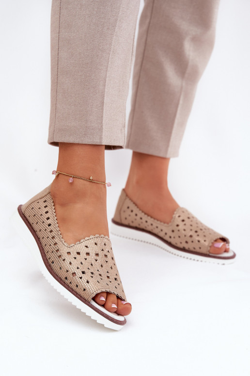 Haut Durchbrochene Ballerinas Z Odkrytymi Palcami S.Barski LR51-922 goldene Farbe Haut Durchbrochene Ballerinas Z Odkrytymi Palcami S.Barski LR51-922 goldene Farbe