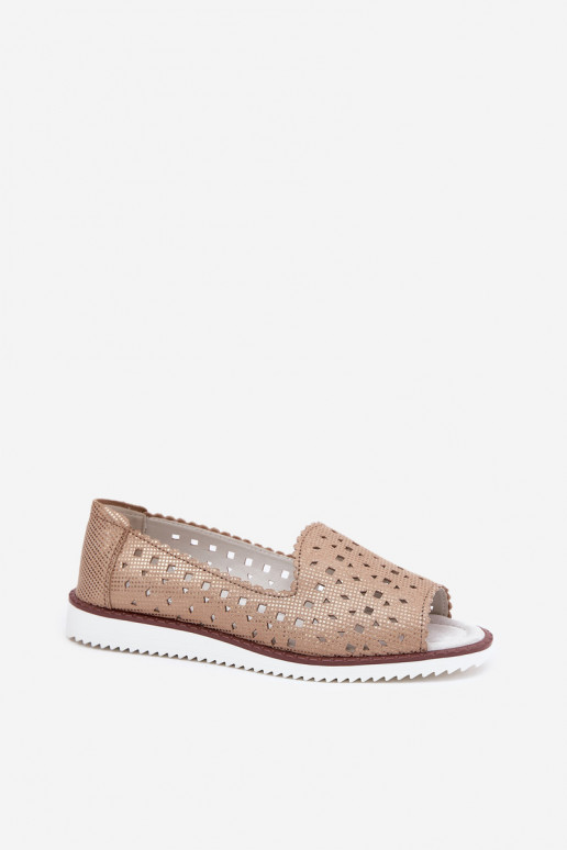 Haut Durchbrochene Ballerinas Z Odkrytymi Palcami S.Barski LR51-922 goldene Farbe Haut Durchbrochene Ballerinas Z Odkrytymi Palcami S.Barski LR51-922 goldene Farbe