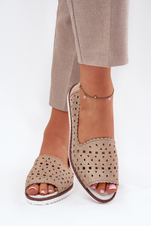 Haut Durchbrochene Ballerinas Z Odkrytymi Palcami S.Barski LR51-922 goldene Farbe Haut Durchbrochene Ballerinas Z Odkrytymi Palcami S.Barski LR51-922 goldene Farbe