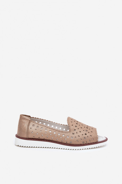 Haut Durchbrochene Ballerinas Z Odkrytymi Palcami S.Barski LR51-922 goldene Farbe Haut Durchbrochene Ballerinas Z Odkrytymi Palcami S.Barski LR51-922 goldene Farbe