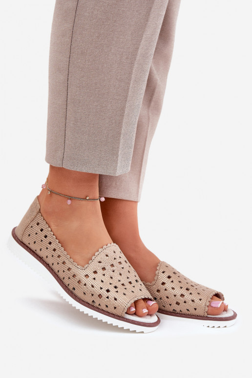 Haut Durchbrochene Ballerinas Z Odkrytymi Palcami S.Barski LR51-922 goldene Farbe Haut Durchbrochene Ballerinas Z Odkrytymi Palcami S.Barski LR51-922 goldene Farbe