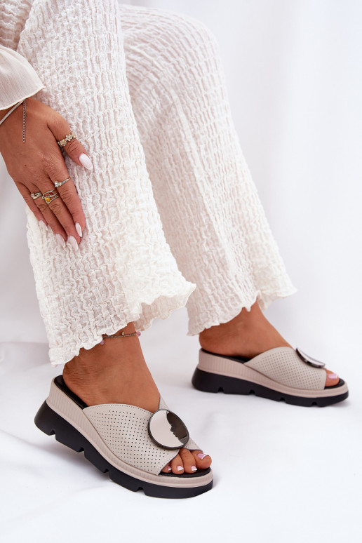 Lederhausschuhe Feminin mit Ornamenten S.Barski LR51-662 Beige