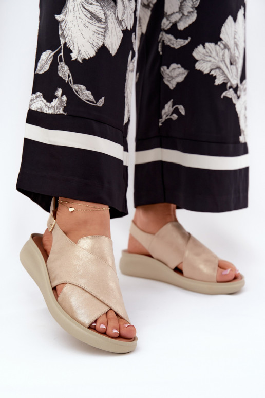 Damensandalen aus Öko-Leder goldene Farbe Tosmelia