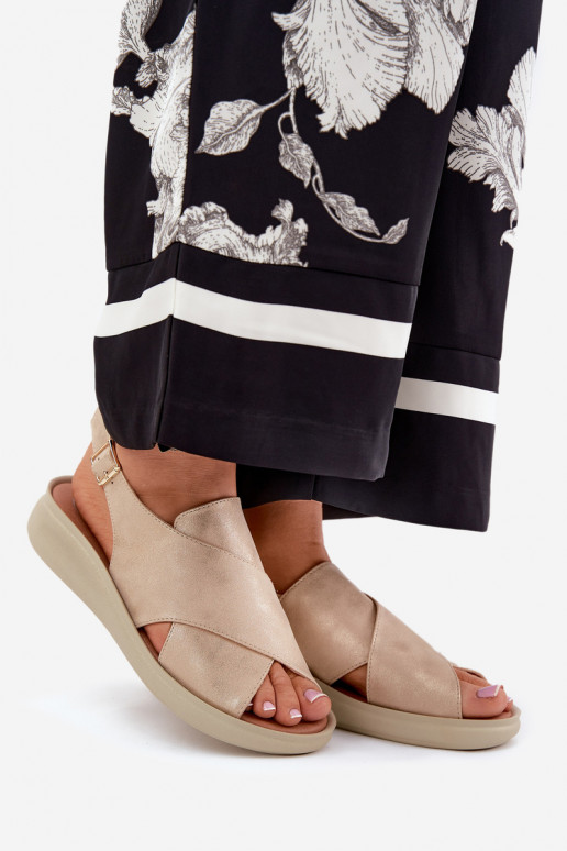 Damensandalen aus Öko-Leder goldene Farbe Tosmelia