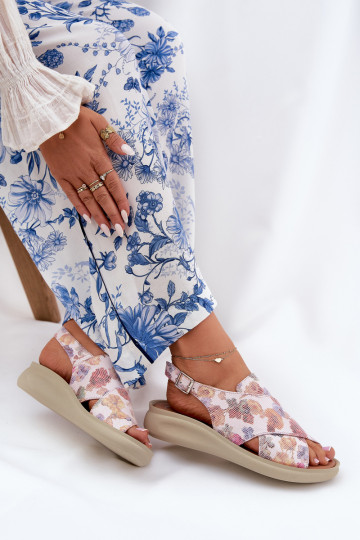 Damen Sandalen aus Kunstleder in verschiedenen Farben mit Blümchen Tosmelia