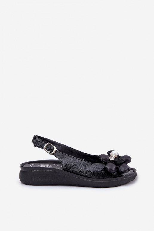 Damensandalen Mit Dekorationen mit Blumenem schZuarze Farbe Divonne