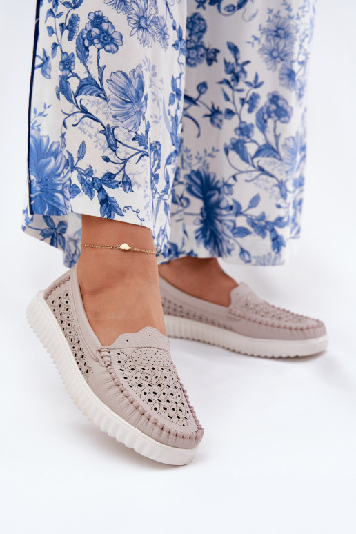 Haut Mokassins für Damen mit durchbrochenen Elementen Vinceza 88028 Beige Haut Mokassins für Damen mit durchbrochenen Elementen Vinceza 88028 Beige