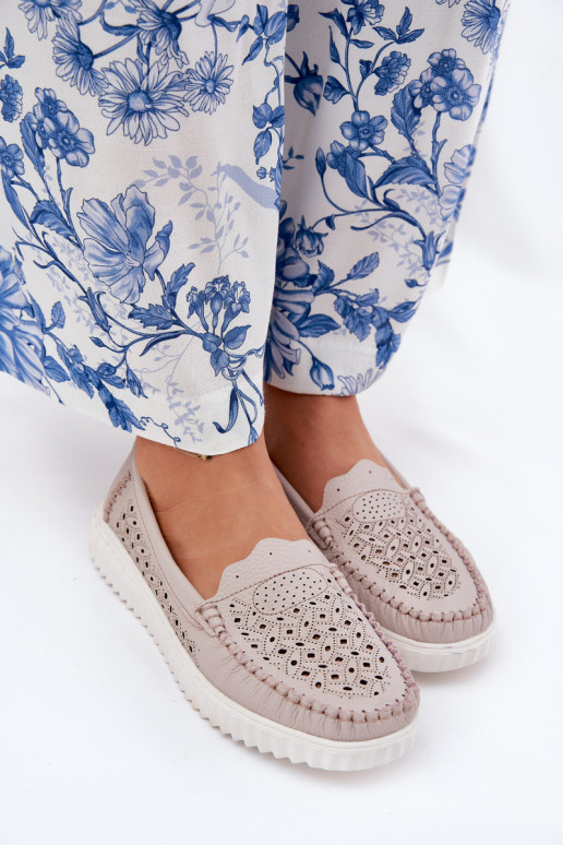 Haut Mokassins für Damen mit durchbrochenen Elementen Vinceza 88028 Beige Haut Mokassins für Damen mit durchbrochenen Elementen Vinceza 88028 Beige