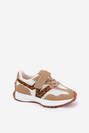 Sneakers Stilvollllschuhe Kindisch mit Klebeverschlüssen mit Leopardenfellmuster Beige Tezzu