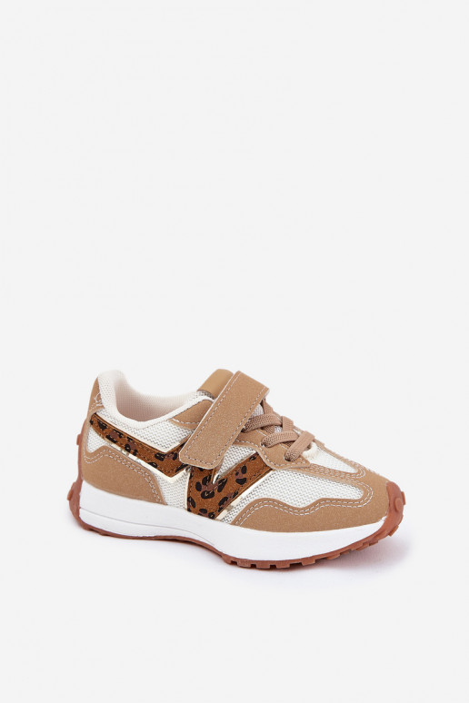 Sneakers Stilvollllschuhe Kindisch mit Klebeverschlüssen mit Leopardenfellmuster Beige Tezzu