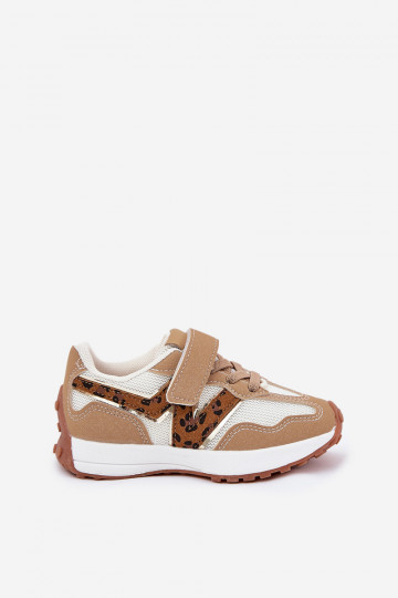 Kinder Sandfarben Sportschuhe mit Klettverschluss, Leopardenmuster, Tezzu 2