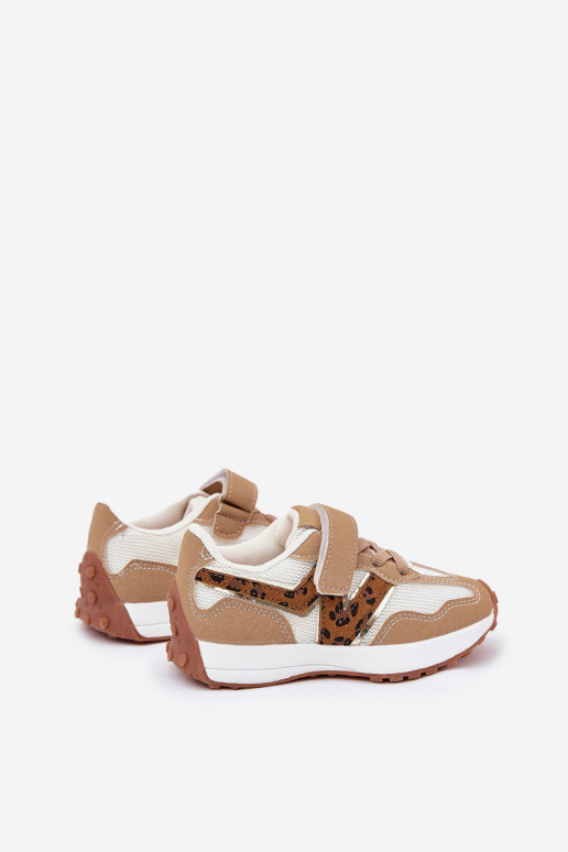 Sneakers Stilvollllschuhe Kindisch mit Klebeverschlüssen mit Leopardenfellmuster Beige Tezzu