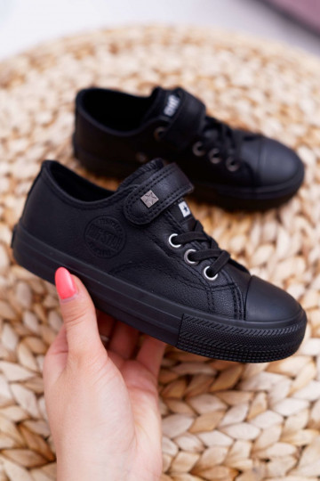 Schwarze Kinder-Leder Freizeitschuhe Big Star EE374034