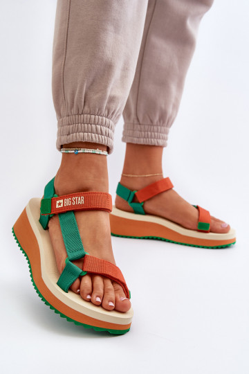 Grün-orange Damen-Plattform-Sandalen Big Star NN274A053