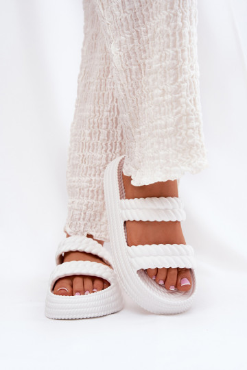 Weiße Damen-Leichthauschuhe mit Plateau S.Barski ZK51-001