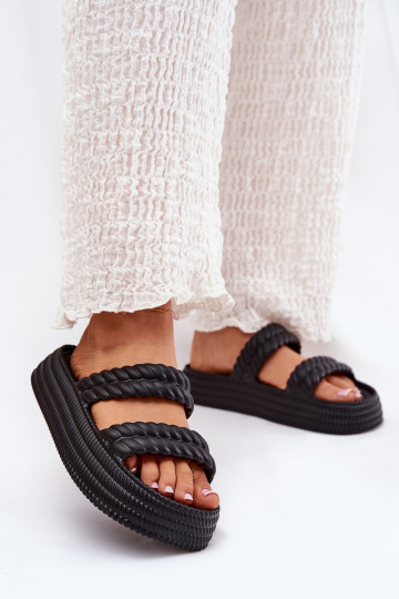 Schwarze Damen-Leichthauschuhe mit Plateau S.Barski ZK51-001