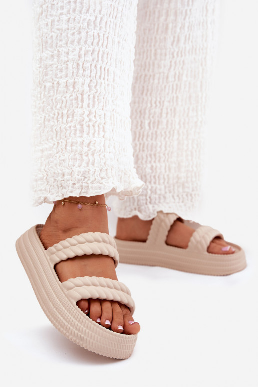 Leichte Hausschuhe  Damenhausschuhe mit einer Plattform S.Barski ZK51-001 Beige Leichte Hausschuhe  Damenhausschuhe mit einer Plattform S.Barski ZK51-001 Beige