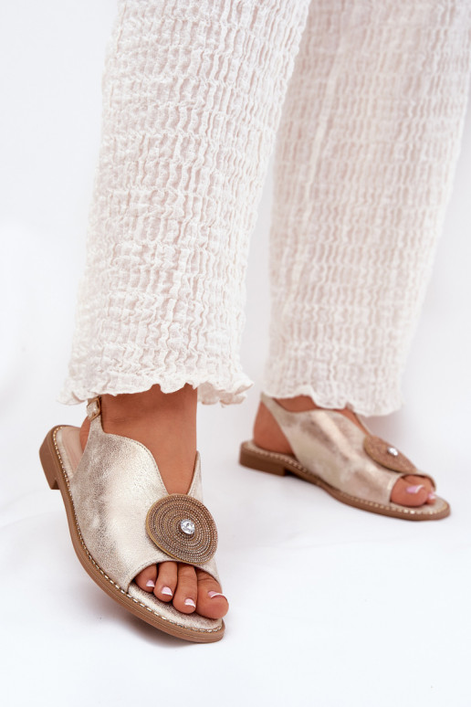 mit Glanz Damensandalen Ozdobnym Detalem S.Barski KV51-012 goldene Farbe mit Glanz Damensandalen Ozdobnym Detalem S.Barski KV51-012 goldene Farbe