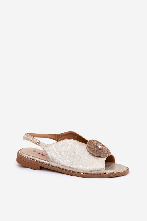 mit Glanz Damensandalen Ozdobnym Detalem S.Barski KV51-012 goldene Farbe mit Glanz Damensandalen Ozdobnym Detalem S.Barski KV51-012 goldene Farbe