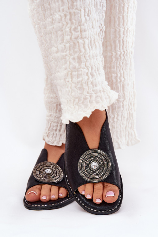 mit Glanz Damensandalen Ozdobnym Detalem S.Barski KV51-012 schZuarze Farbe