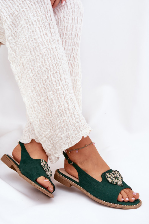 Damensandalen Mit Dekorationen mit Herzenm S.Barski KV27-018 grüne Farbe Damensandalen Mit Dekorationen mit Herzenm S.Barski KV27-018 grüne Farbe