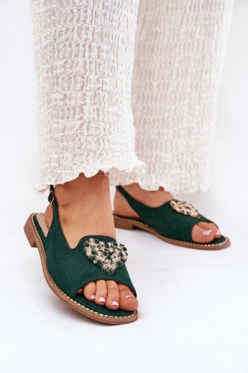Damensandalen Mit Dekorationen mit Herzenm S.Barski KV27-018 grüne Farbe 2
