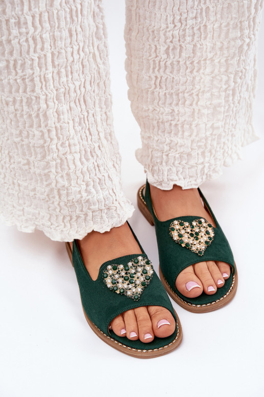 Damensandalen Mit Dekorationen mit Herzenm S.Barski KV27-018 grüne Farbe Damensandalen Mit Dekorationen mit Herzenm S.Barski KV27-018 grüne Farbe