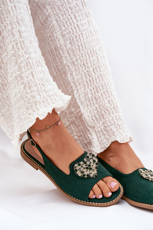Damensandalen Mit Dekorationen mit Herzenm S.Barski KV27-018 grüne Farbe Damensandalen Mit Dekorationen mit Herzenm S.Barski KV27-018 grüne Farbe
