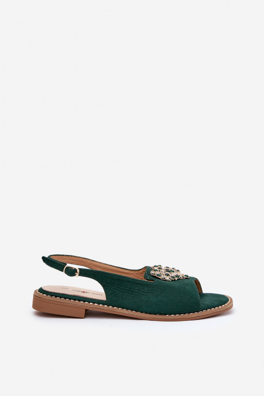 Damensandalen Mit Dekorationen mit Herzenm S.Barski KV27-018 grüne Farbe Damensandalen Mit Dekorationen mit Herzenm S.Barski KV27-018 grüne Farbe