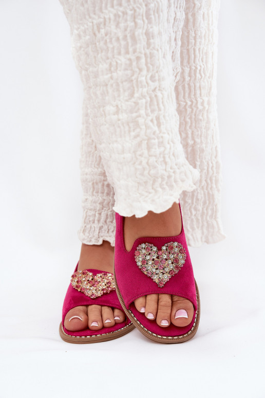 Damensandalen Mit Dekorationen mit Herzenm S.Barski KV27-018 pinke Farbe Damensandalen Mit Dekorationen mit Herzenm S.Barski KV27-018 pinke Farbe