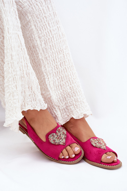 Damensandalen Mit Dekorationen mit Herzenm S.Barski KV27-018 pinke Farbe Damensandalen Mit Dekorationen mit Herzenm S.Barski KV27-018 pinke Farbe