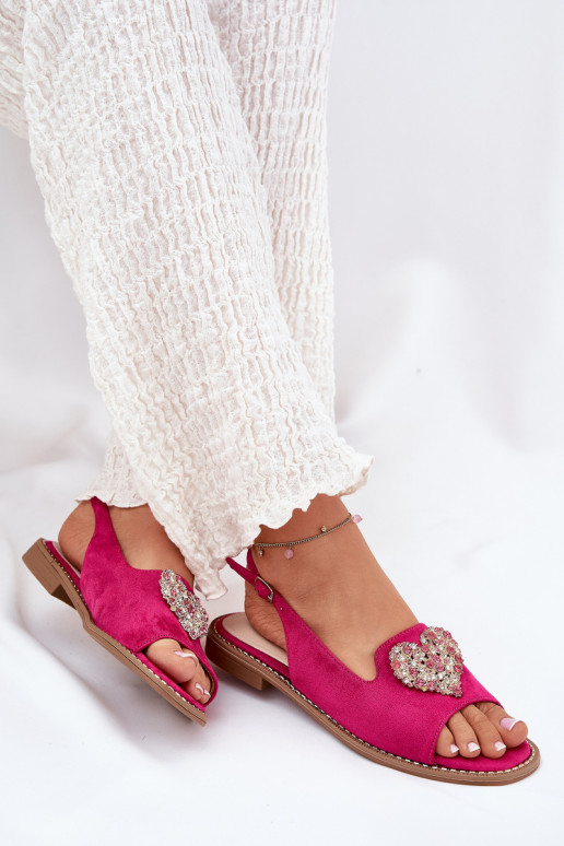 Damensandalen Mit Dekorationen mit Herzenm S.Barski KV27-018 pinke Farbe Damensandalen Mit Dekorationen mit Herzenm S.Barski KV27-018 pinke Farbe