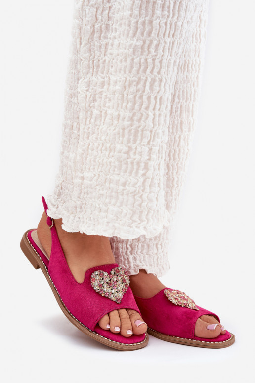 Damensandalen Mit Dekorationen mit Herzenm S.Barski KV27-018 pinke Farbe Damensandalen Mit Dekorationen mit Herzenm S.Barski KV27-018 pinke Farbe