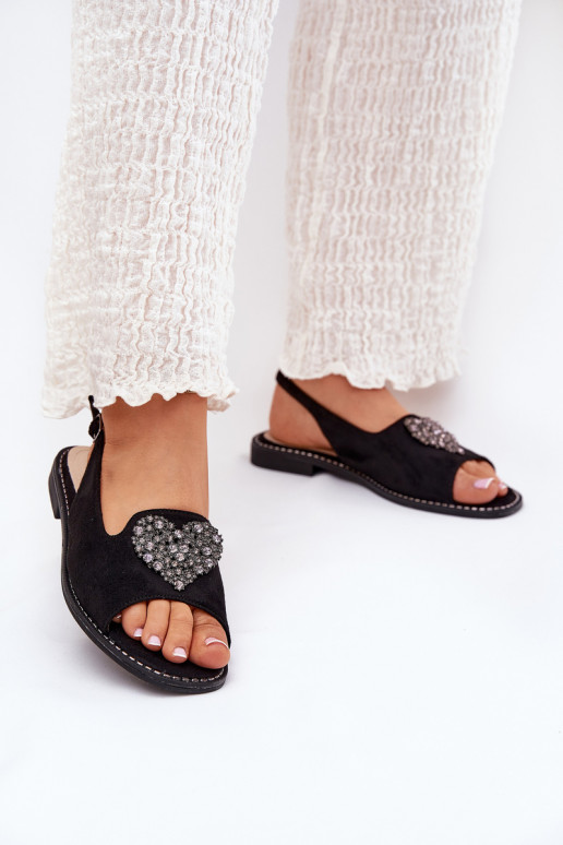 Damensandalen Mit Dekorationen mit Herzenm S.Barski KV27-018 schZuarze Farbe Damensandalen Mit Dekorationen mit Herzenm S.Barski KV27-018 schZuarze Farbe