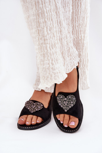 Damensandalen Mit Dekorationen mit Herzenm S.Barski KV27-018 schZuarze Farbe 2