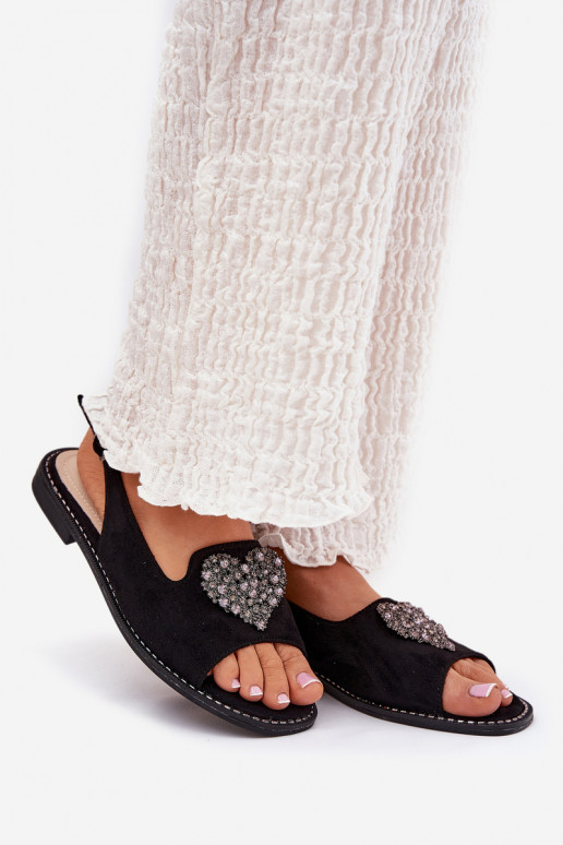 Damensandalen Mit Dekorationen mit Herzenm S.Barski KV27-018 schZuarze Farbe Damensandalen Mit Dekorationen mit Herzenm S.Barski KV27-018 schZuarze Farbe