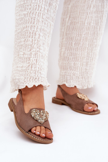 Damensandalen Mit Dekorationen mit Herzenm S.Barski KV27-018 Beige