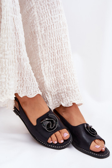 mit Glanz Damensandalen mit Ornamenten S.Barski KV51-006 schZuarze Farbe