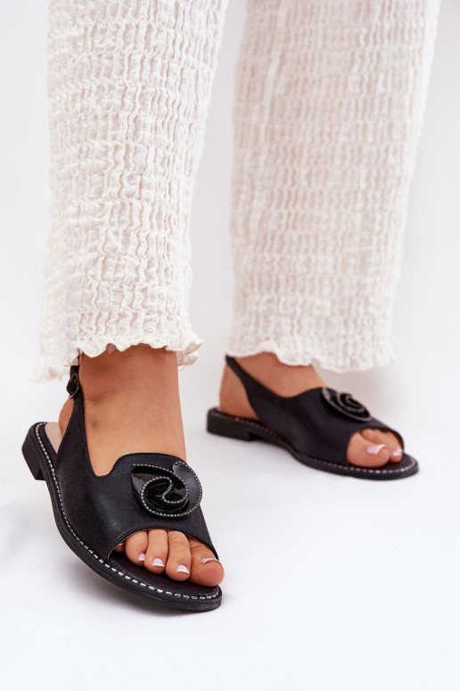 mit Glanz Damensandalen mit Ornamenten S.Barski KV51-006 schZuarze Farbe mit Glanz Damensandalen mit Ornamenten S.Barski KV51-006 schZuarze Farbe