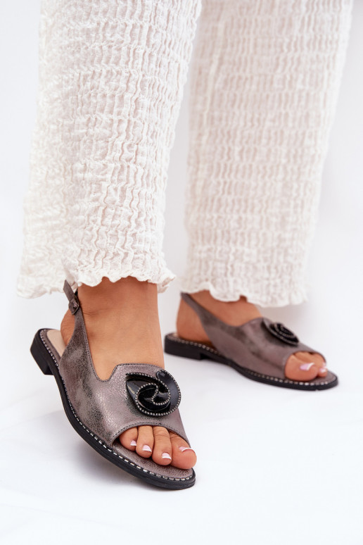 mit Glanz Damensandalen mit Ornamenten S.Barski KV51-006 graue Farbe mit Glanz Damensandalen mit Ornamenten S.Barski KV51-006 graue Farbe