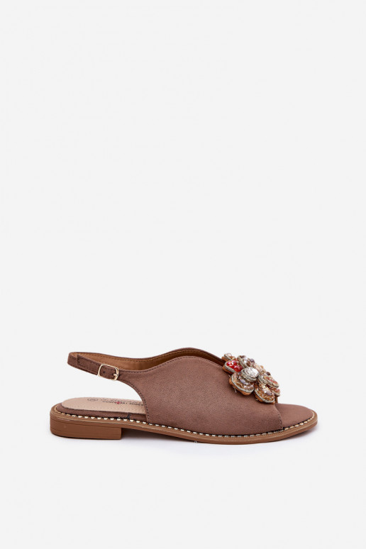 Damensandalen mit breiten Absätzen mit Ornamenten S.Barski KV27-001 Beige