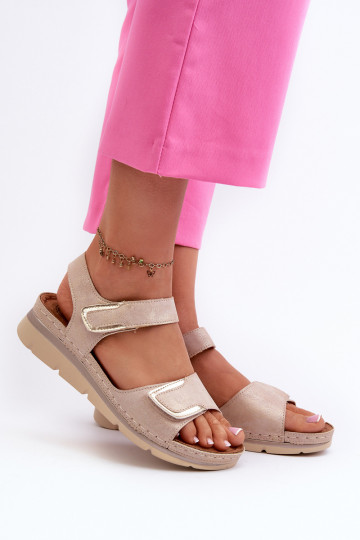 Damensandalen mit Klebeverschlüssen Beige Risanni 2