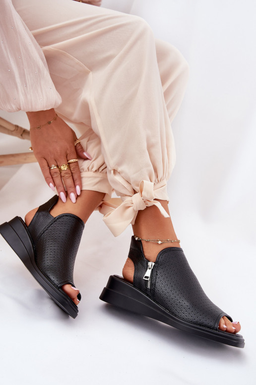 Damensandalen Auf einem Keil schZuarze Farbe Mevinette