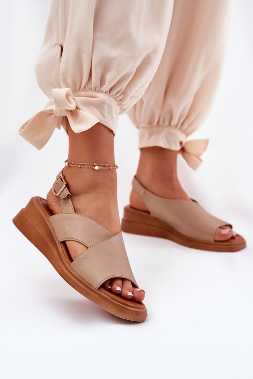 Damensandalen Auf einem Keil aus Öko-Leder Beige Quilara
