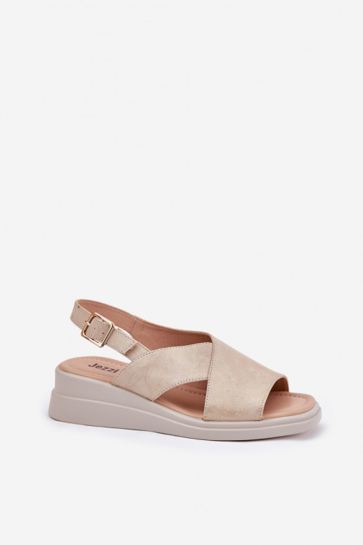 Damensandalen Auf einem Keil aus Öko-Leder goldene Farbe Quilara