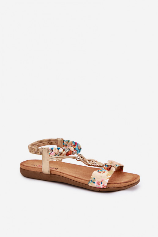 Flache Sandalen für Damen Z Plecionymi Streifenem Und Dekoration Artiker 56C1316 goldene Farbe Flache Sandalen für Damen Z Plecionymi Streifenem Und Dekoration Artiker 56C1316 goldene Farbe