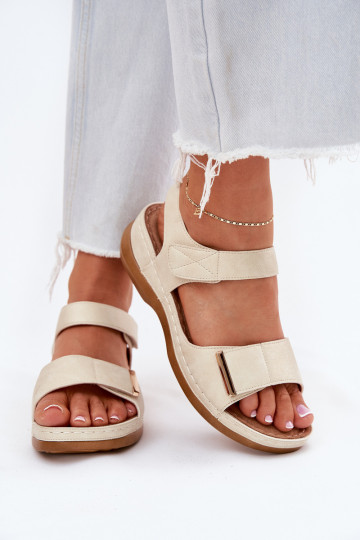 Bequeme Damensandalen mit Klebeverschlüssen goldene Farbe Iphiope 2